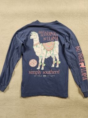 Simply Southern Blue Long Sleeve Shirt Save the Drama Fo Yo Llama Size Small